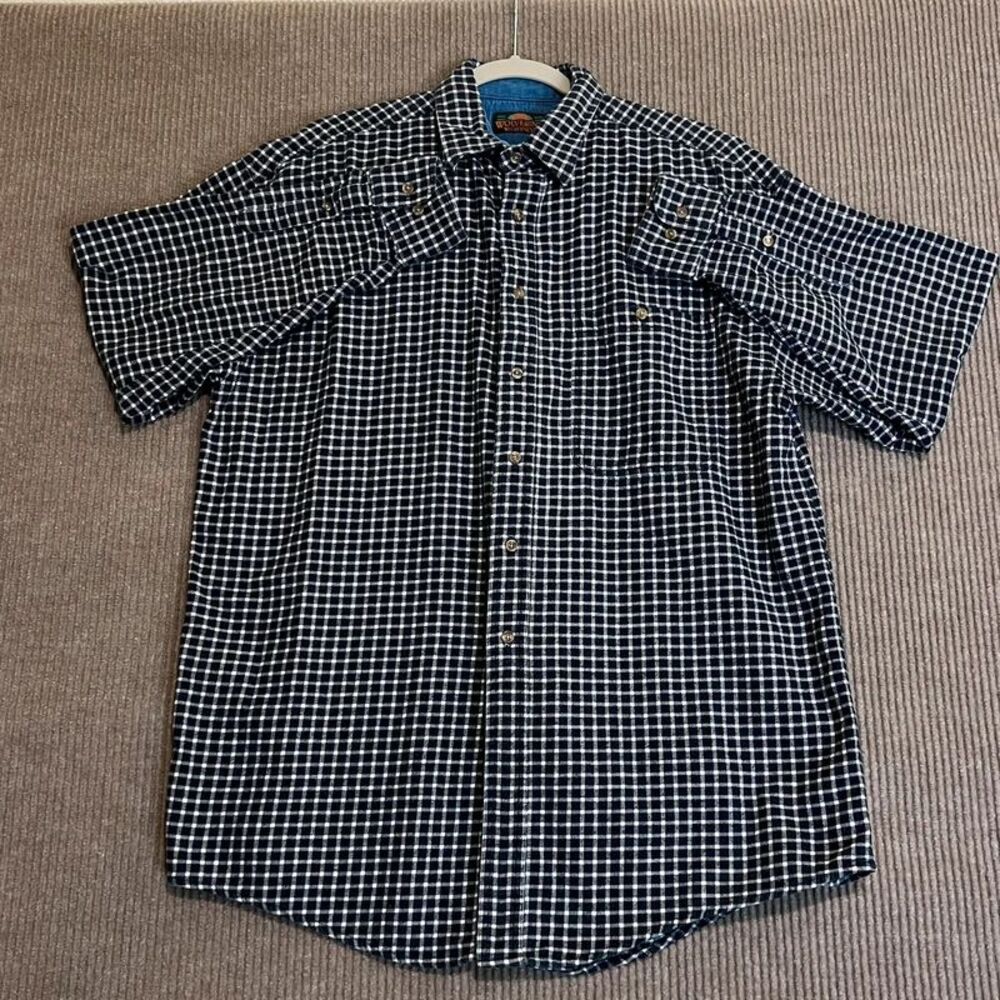 Wolverine Wilderness Men’s Large Navy White Check Flannel Shirt 100% Cotton